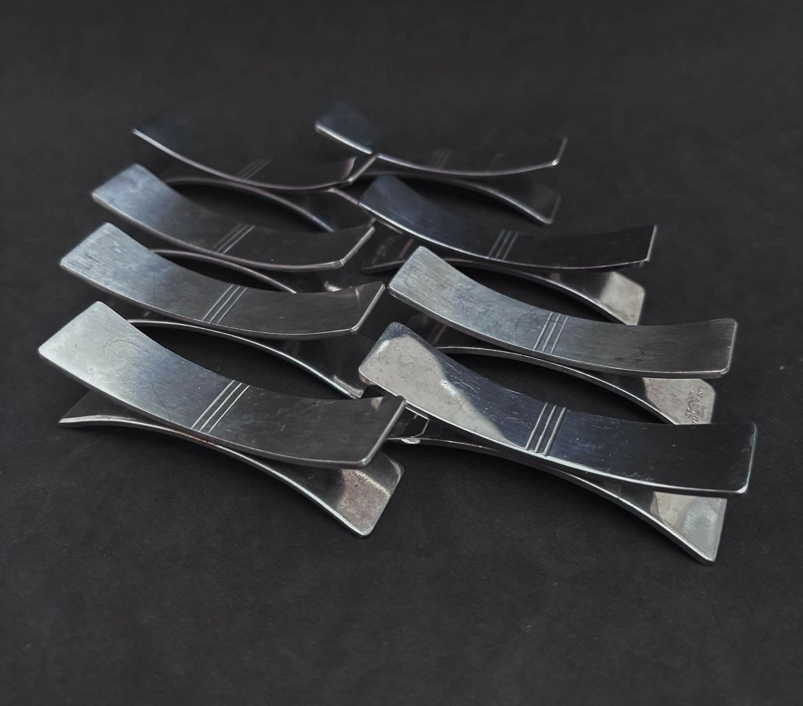 Knife Rest Set Of 8 French Vintage Letang Remy Stainless Steel Mid Century Modern Modernist Wedding Gift Cutlery Rest Hostess Gift 1950s