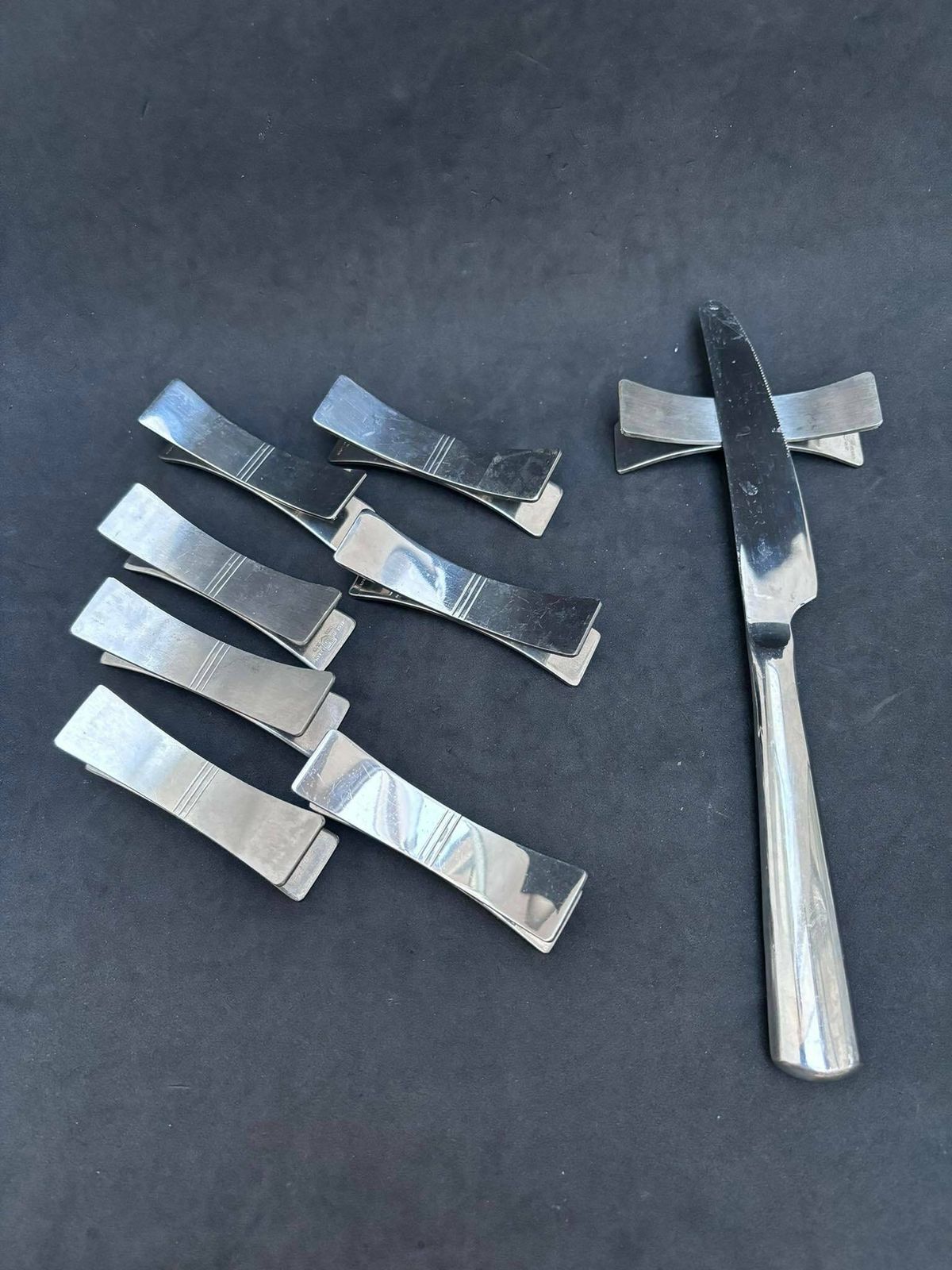 Knife Rest Set Of 8 French Vintage Letang Remy Stainless Steel Mid Century Modern Modernist Wedding Gift Cutlery Rest Hostess Gift 1950s photo furniture