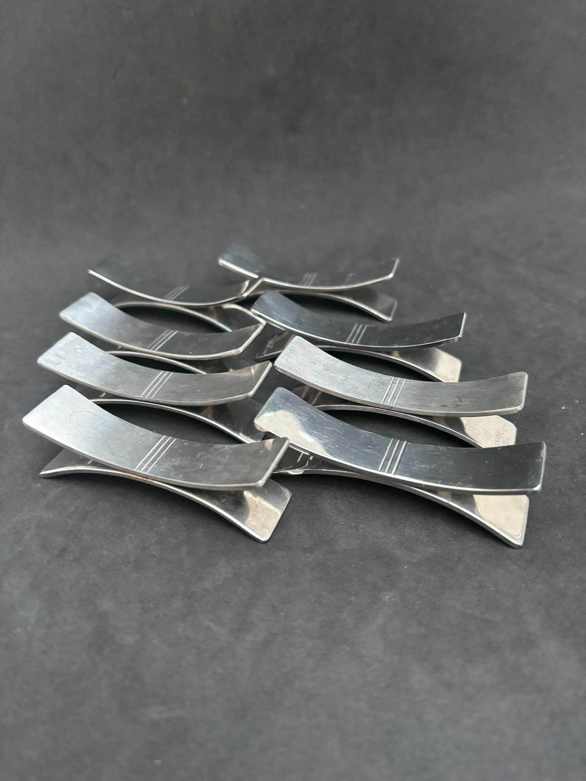 Knife Rest Set Of 8 French Vintage Letang Remy Stainless Steel Mid Century Modern Modernist Wedding Gift Cutlery Rest Hostess Gift 1950s photo Home Decor