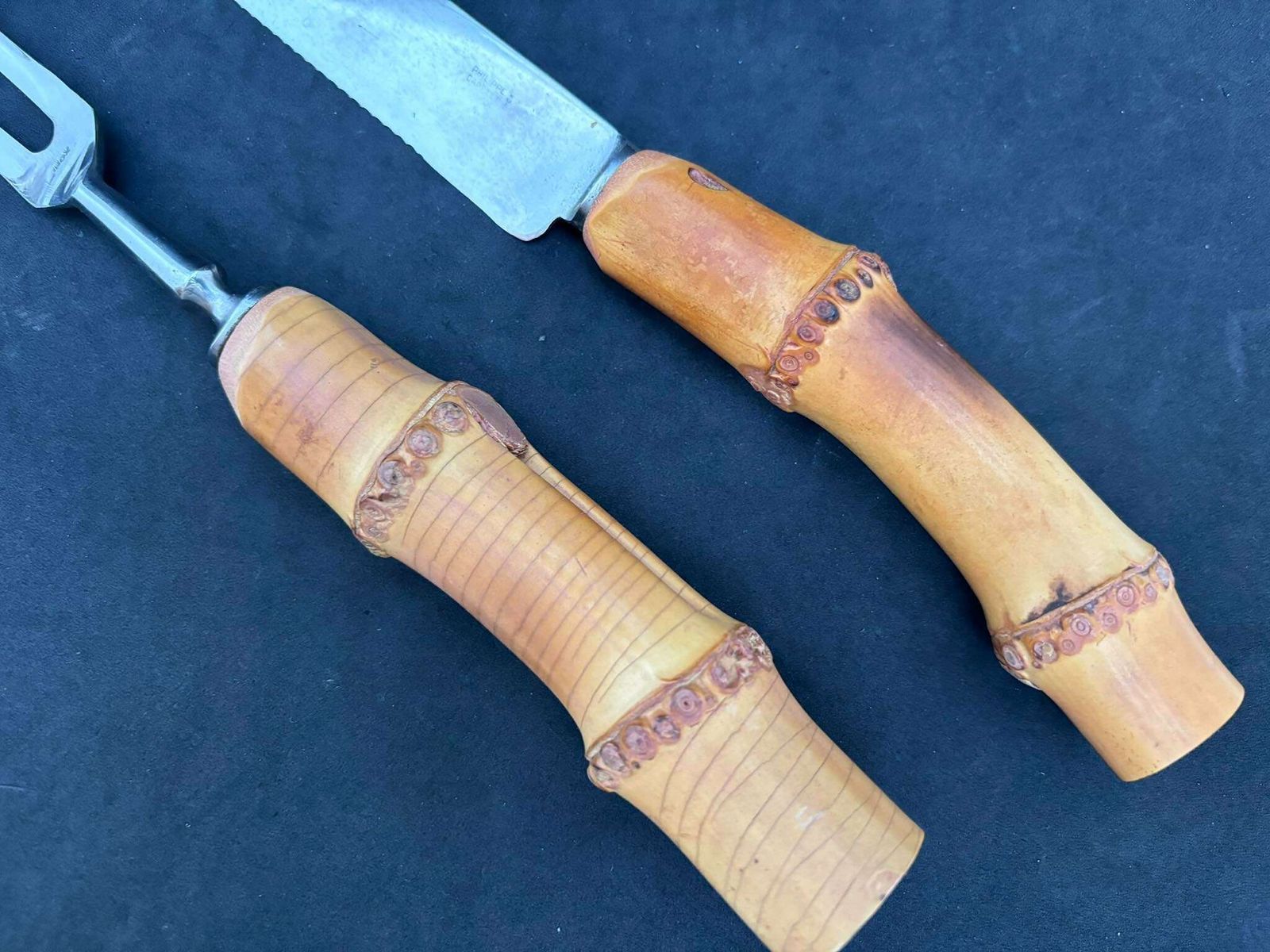 Bamboo Flatware Set Carving Knife Fork Boho Chic Bohemian Tiki Folk Country Food Photography Prop Nature Tikki Decor Grill Gift For Her photo buy