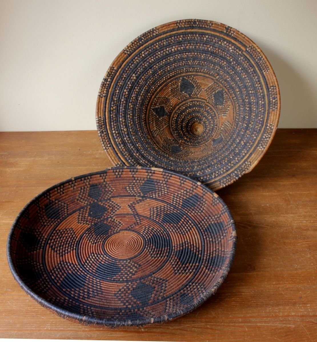 photo furniture African Native Tribal Hand Woven Tray & Cover. Large Coiled Basket.