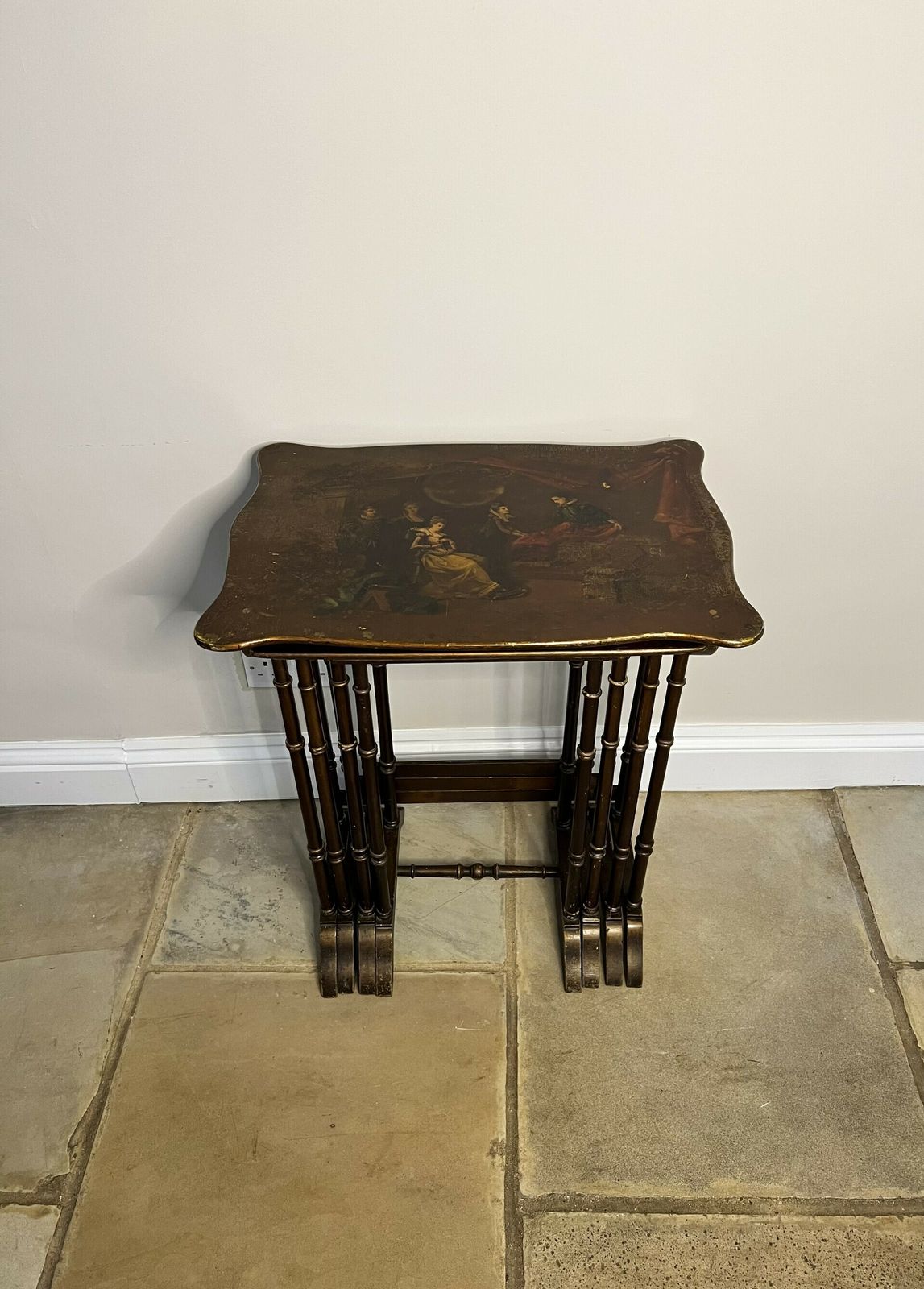 695.0 Lovely Nest Of Four Edwardian Quality Decorated Tables photo