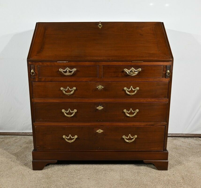 Scribanne Chest Of Drawers In Solid Mahogany, Georgian Period, England – 18th Century photo vintage