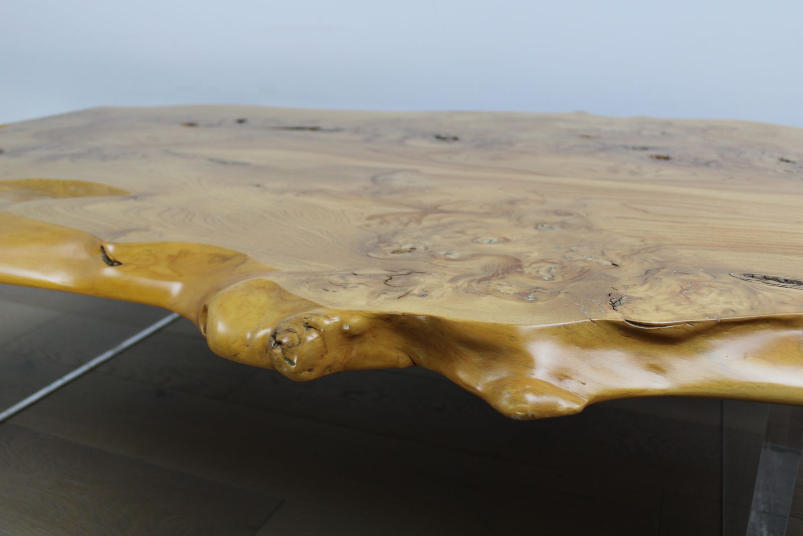 photo furniture 'Floating' Mid Century Italian Burr Elm Coffee Table On Lucite Blocks
