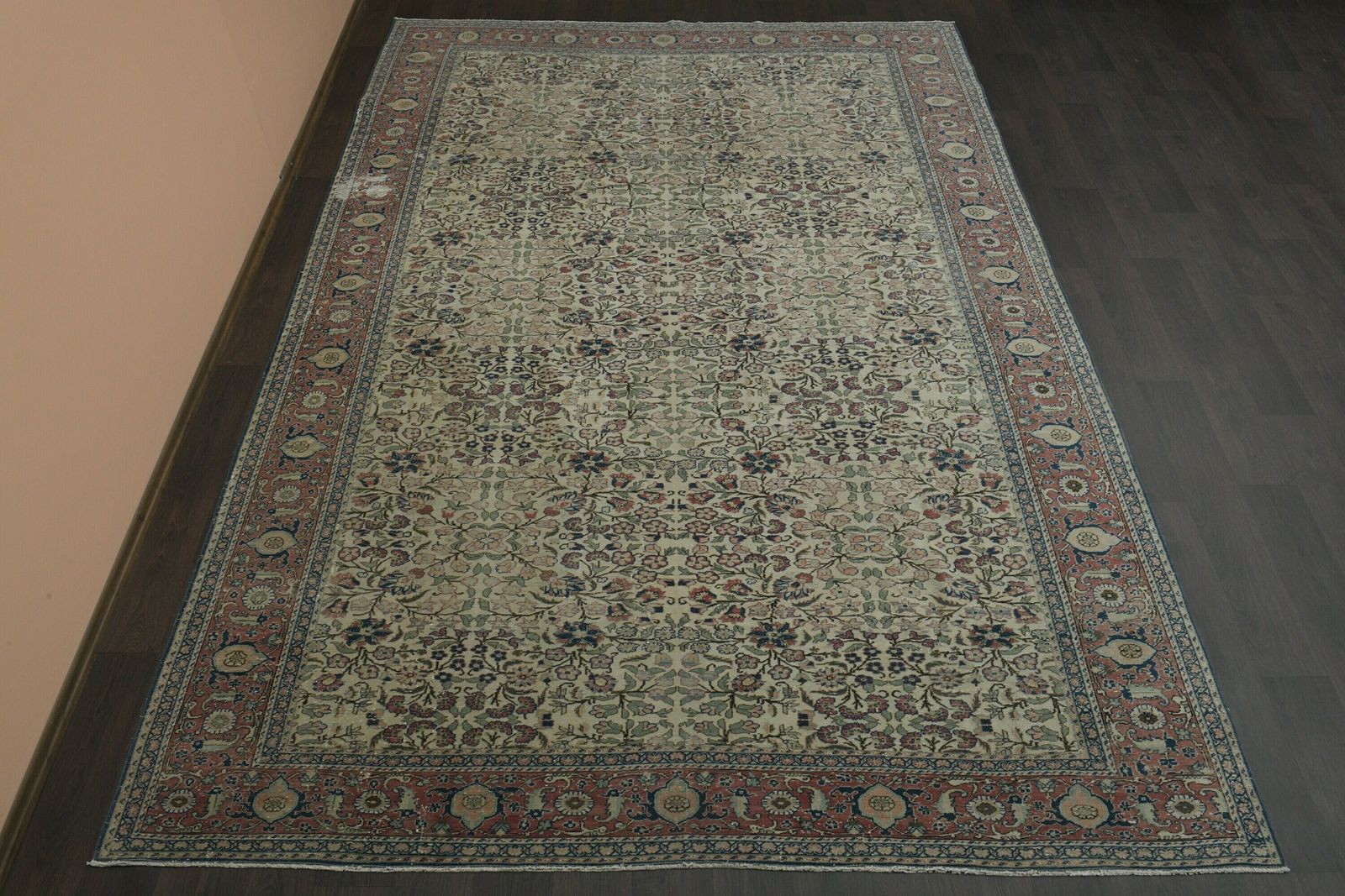 8x12 Unique Floral Vintage Area Rug, Anatolian Rug, Oversized Beige Blue Floral Rug, Wool On Cotton Large Rug, Living Room Rug, 8.3x12.1 Ft photo for sale