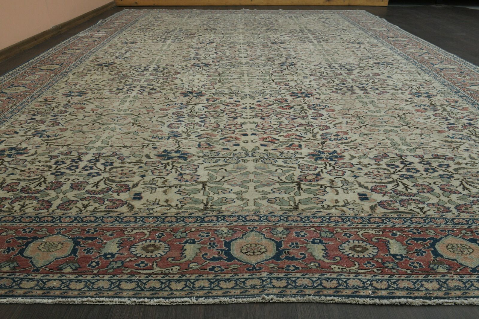 8x12 Unique Floral Vintage Area Rug, Anatolian Rug, Oversized Beige Blue Floral Rug, Wool On Cotton Large Rug, Living Room Rug, 8.3x12.1 Ft photo Textiles