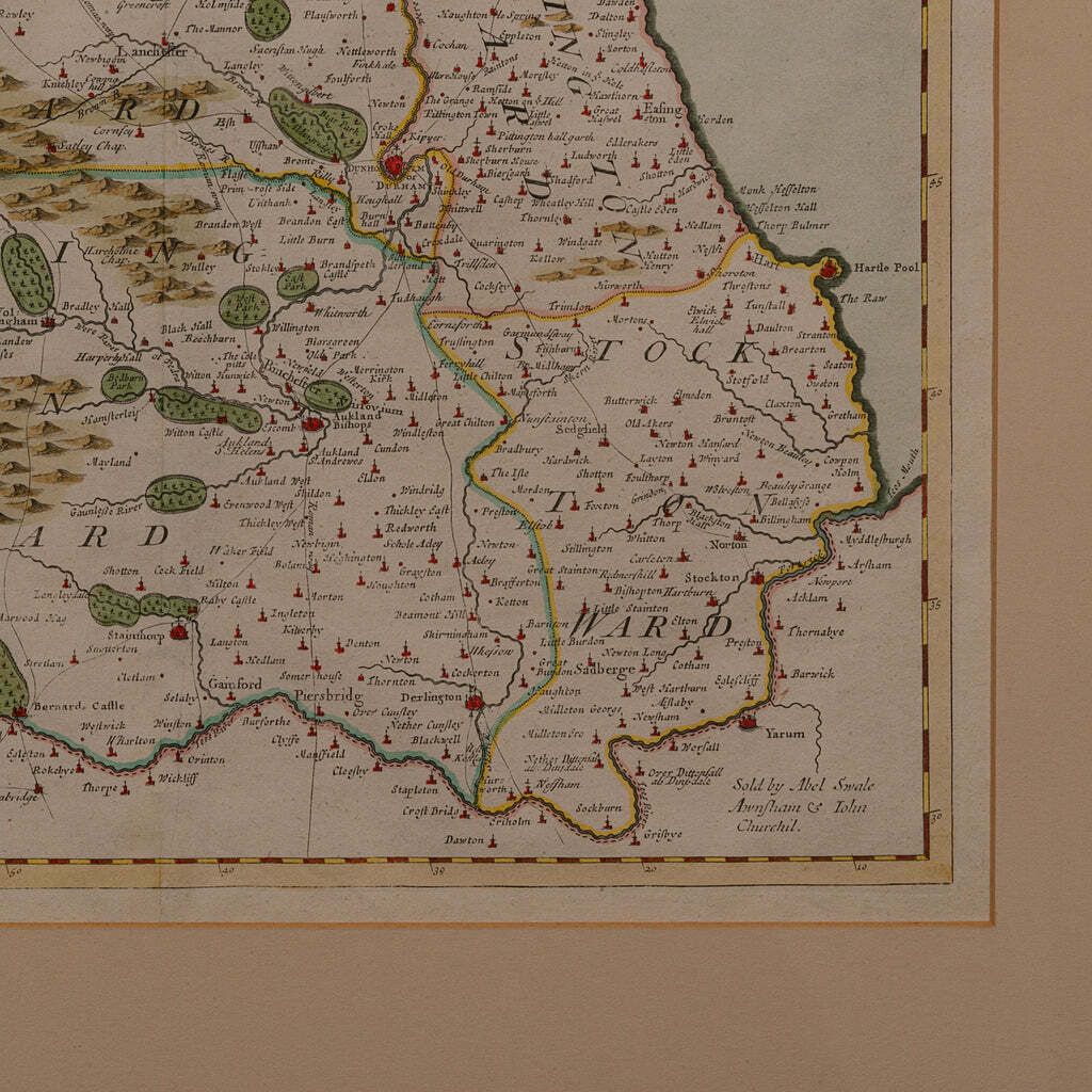 Antique Lithography Map, Durham, English, Framed, Cartography, Early Georgian photo buy