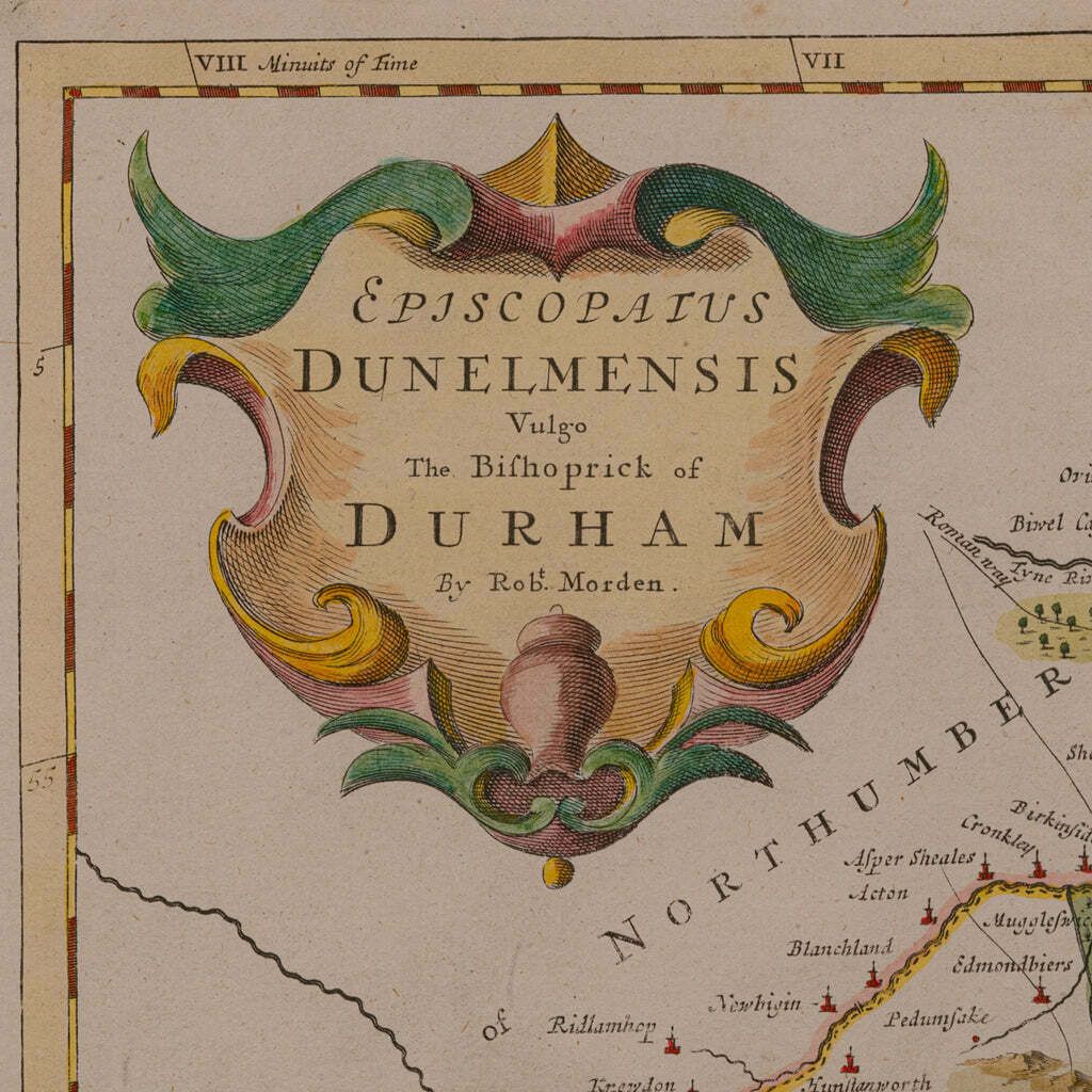 Antique Lithography Map, Durham, English, Framed, Cartography, Early Georgian photo vintage