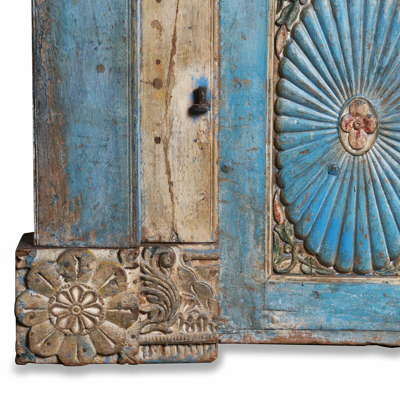Antique Blue Painted Indian Sunburst Door & Frame, 19th Century photo buy