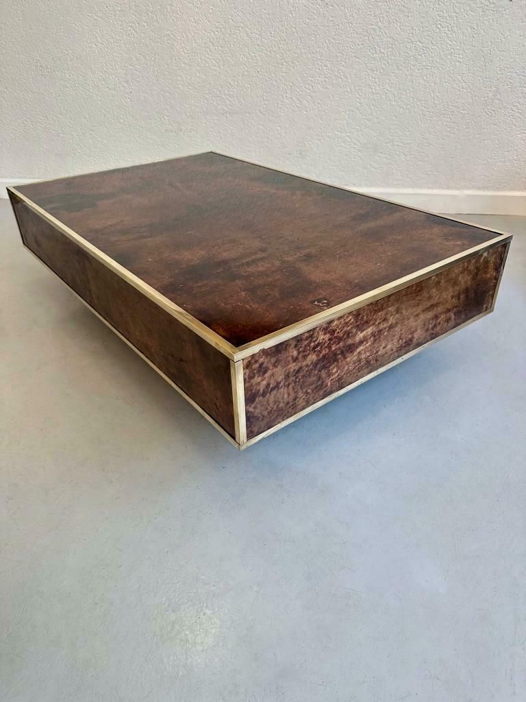 Vintage Goatskin & Brass Coffee Table By Aldo Tura, Italy Ca. 1970s photo Furniture