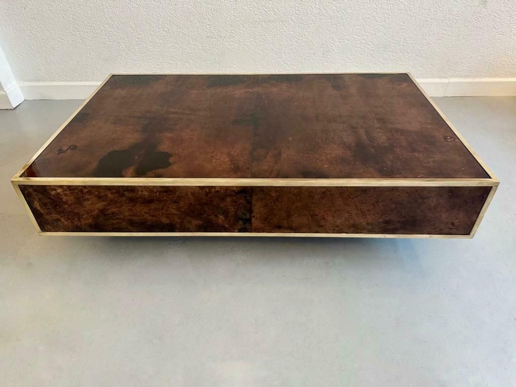 Vintage Goatskin & Brass Coffee Table By Aldo Tura, Italy Ca. 1970s photo 7683.0