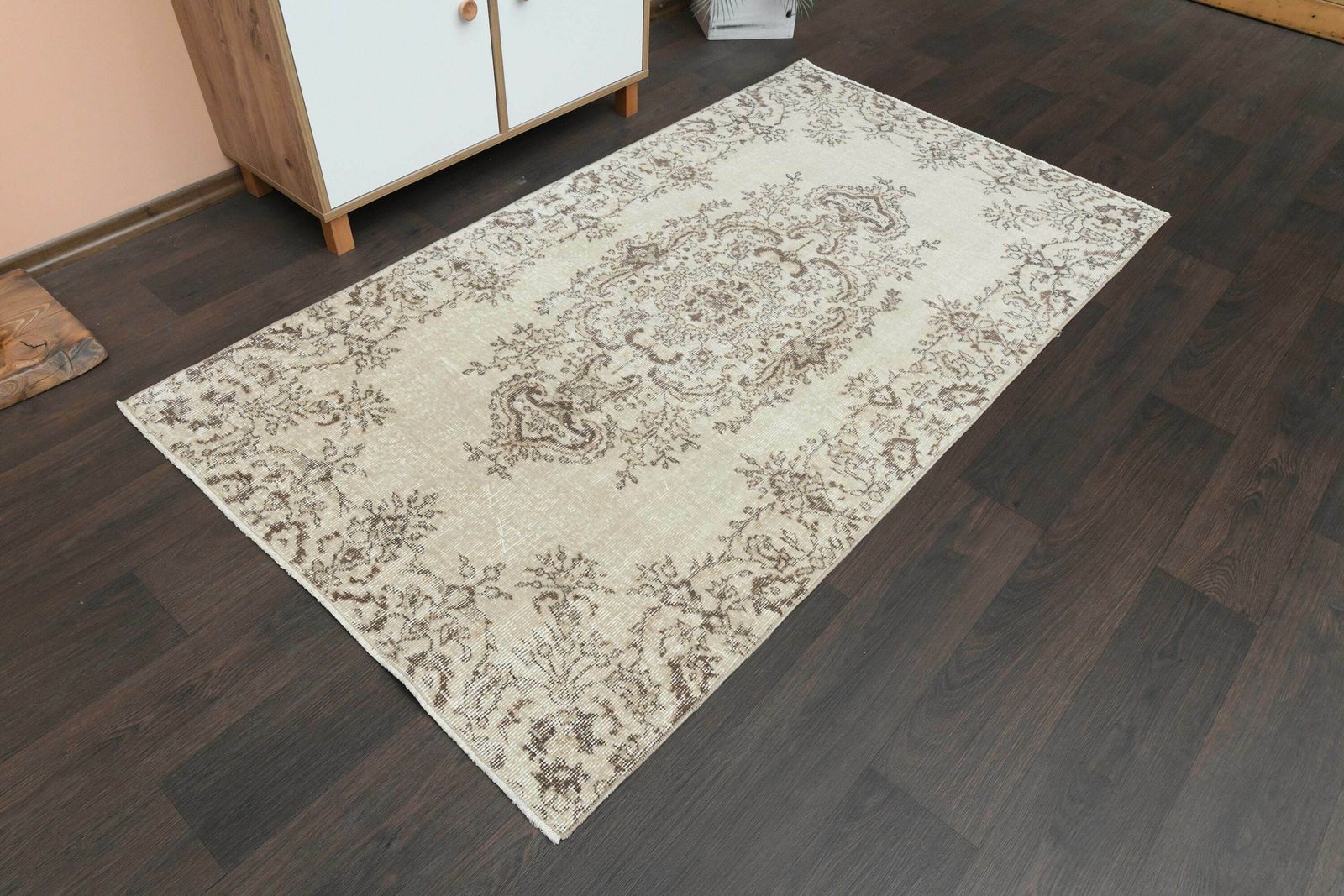 4x7 Beige Brown Pastel Turkish Oushak Rug, Oriental Rug, Vintage 4x7 Area Rug, Living Room Rug, Antique Rug, Wool Rug, 3.7x6.6 Ft photo 481.0