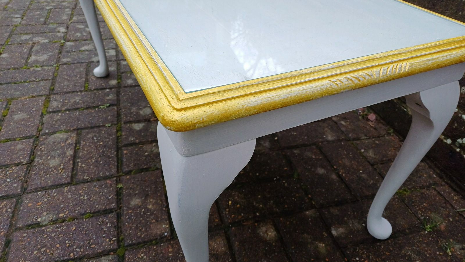 Vintage Painted Glass Top Coffee Table In Farrow And Ball Wimborne White photo buy