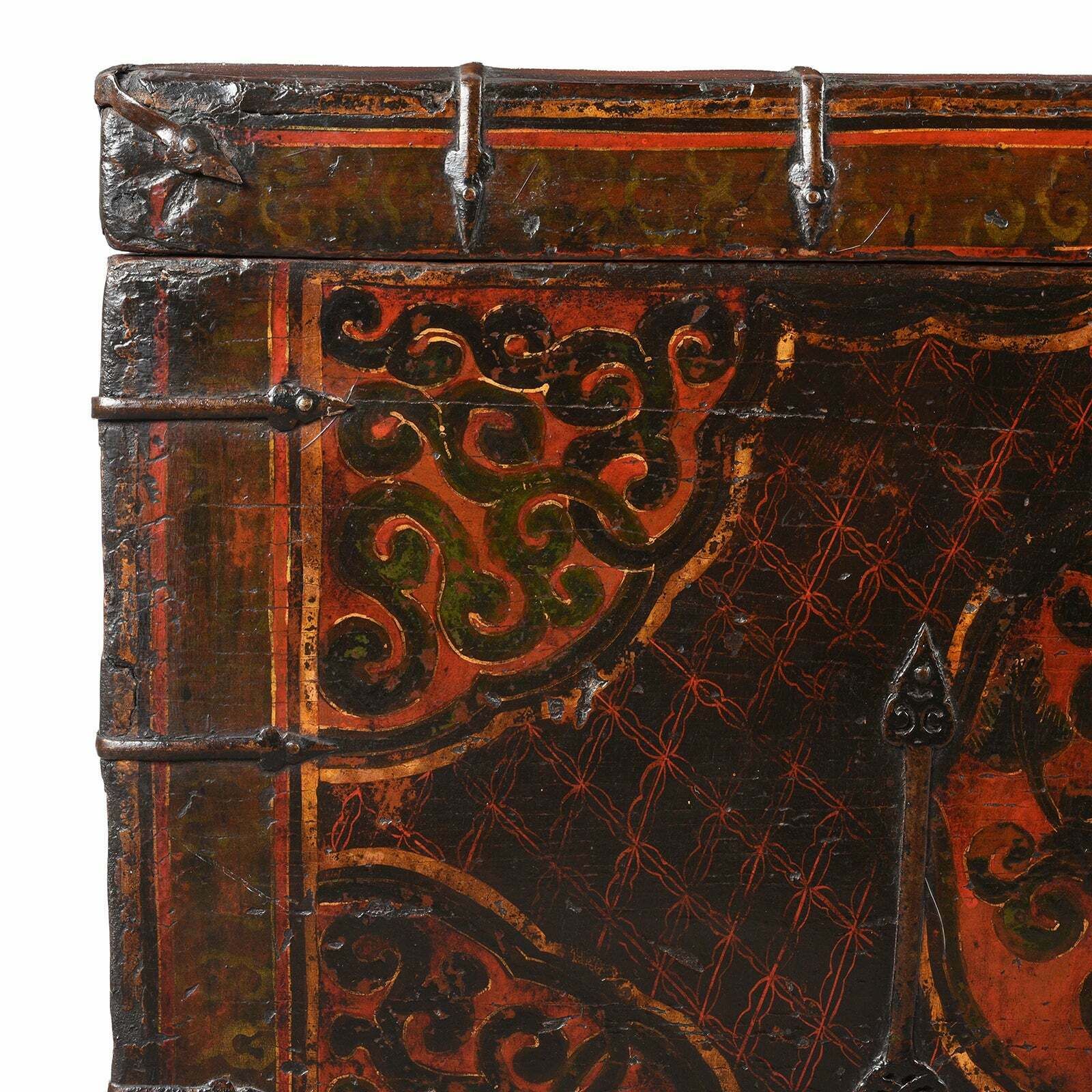 Antique Painted Tibetan Chest With Flaming Jewels, 18th Century photo 3245.0