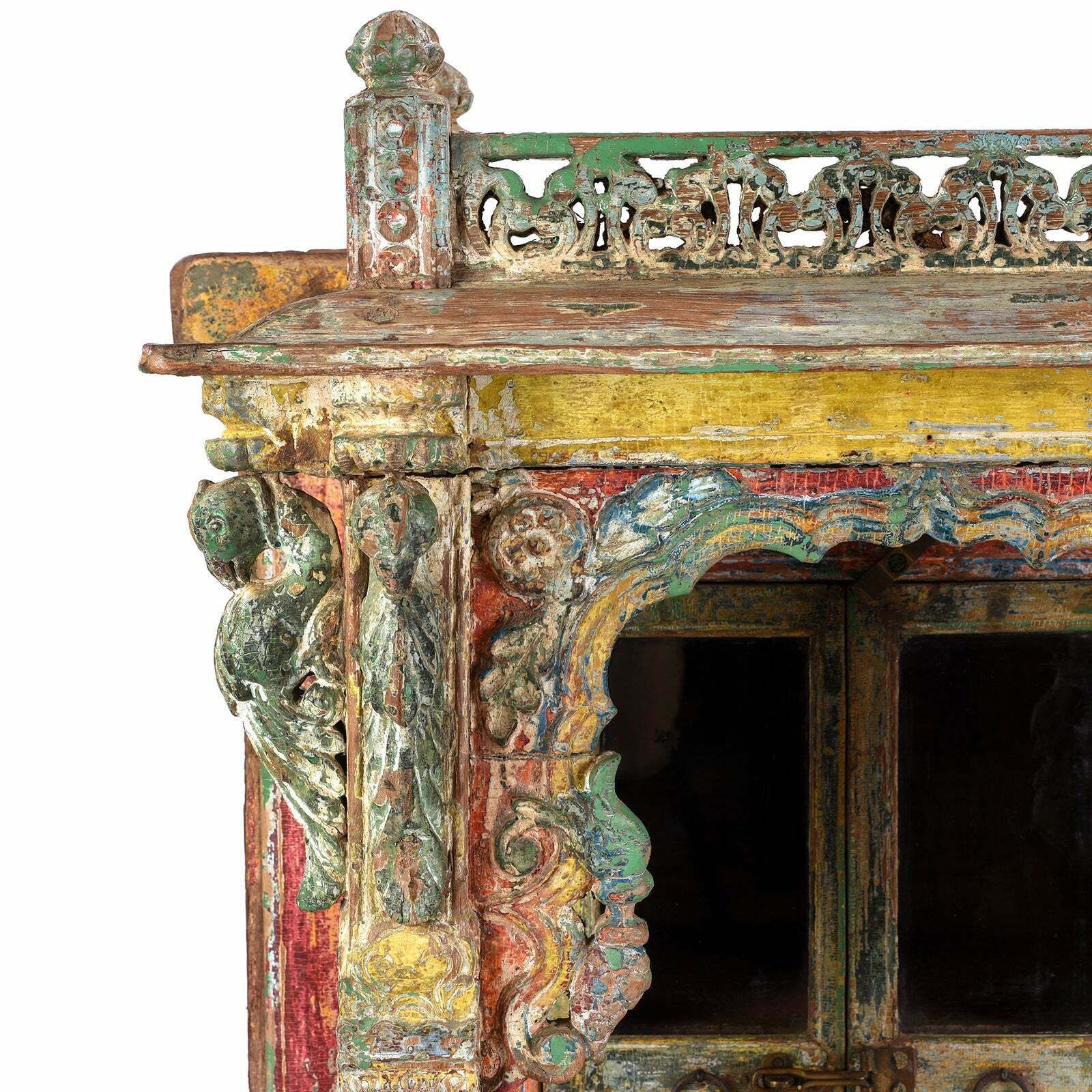 Antique Painted Indian House Shrine From Gujarat, 18th Century photo vinterior