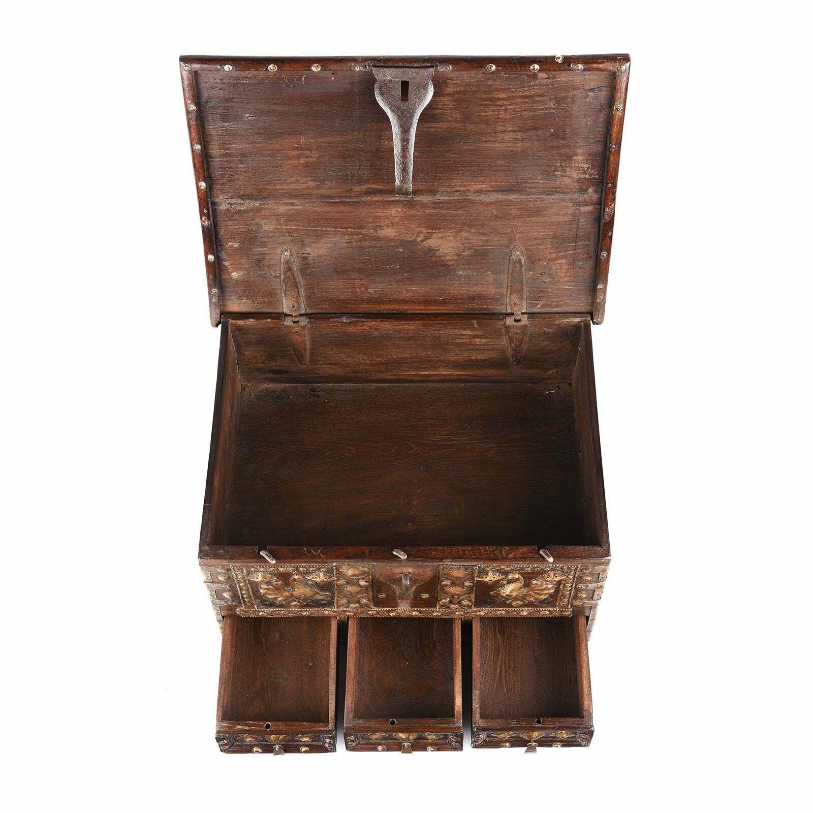 Antique Indian Studded Rosewood Peacock Box From Saurashtra   19th Century photo for sale