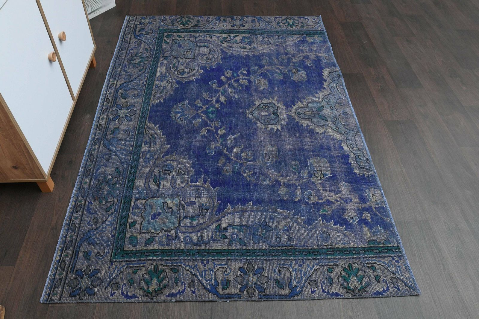 4x6 Blue Gray Vintage Rug, Handmade Turkish Rug, Oushak Rug, Area Rug, Home Decor, 4x6 Rug, Living Room Rug, Washable Rug, 4.5x6.4 Ft photo for sale