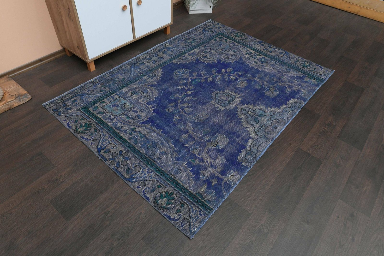 4x6 Blue Gray Vintage Rug, Handmade Turkish Rug, Oushak Rug, Area Rug, Home Decor, 4x6 Rug, Living Room Rug, Washable Rug, 4.5x6.4 Ft photo 481.0