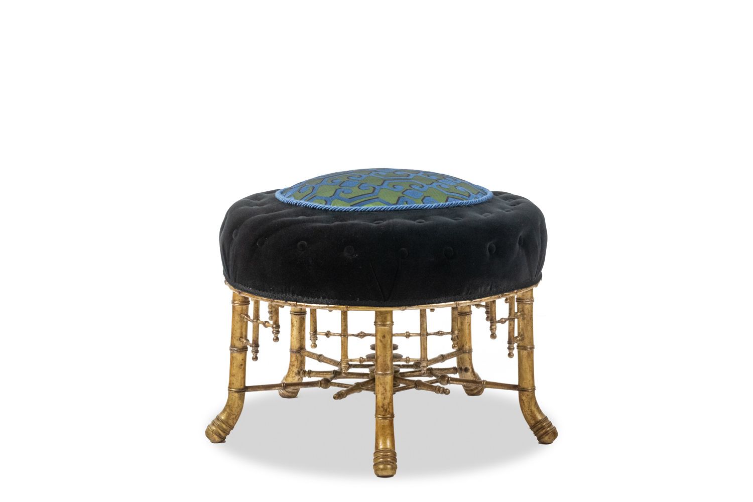 Pouf In Gilded Wood In Imitation Of Bamboo. Circa 1880.