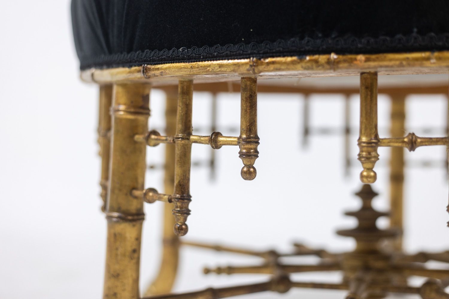 Pouf In Gilded Wood In Imitation Of Bamboo. Circa 1880. photo vintage