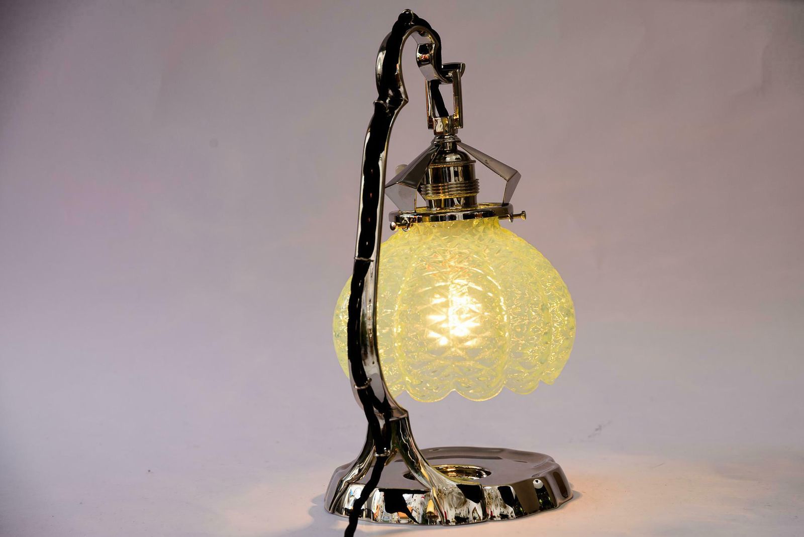 Art Deco Nickel Table Lamp With Original Opaline Glass Shade Vienna Around 1920s photo vintage