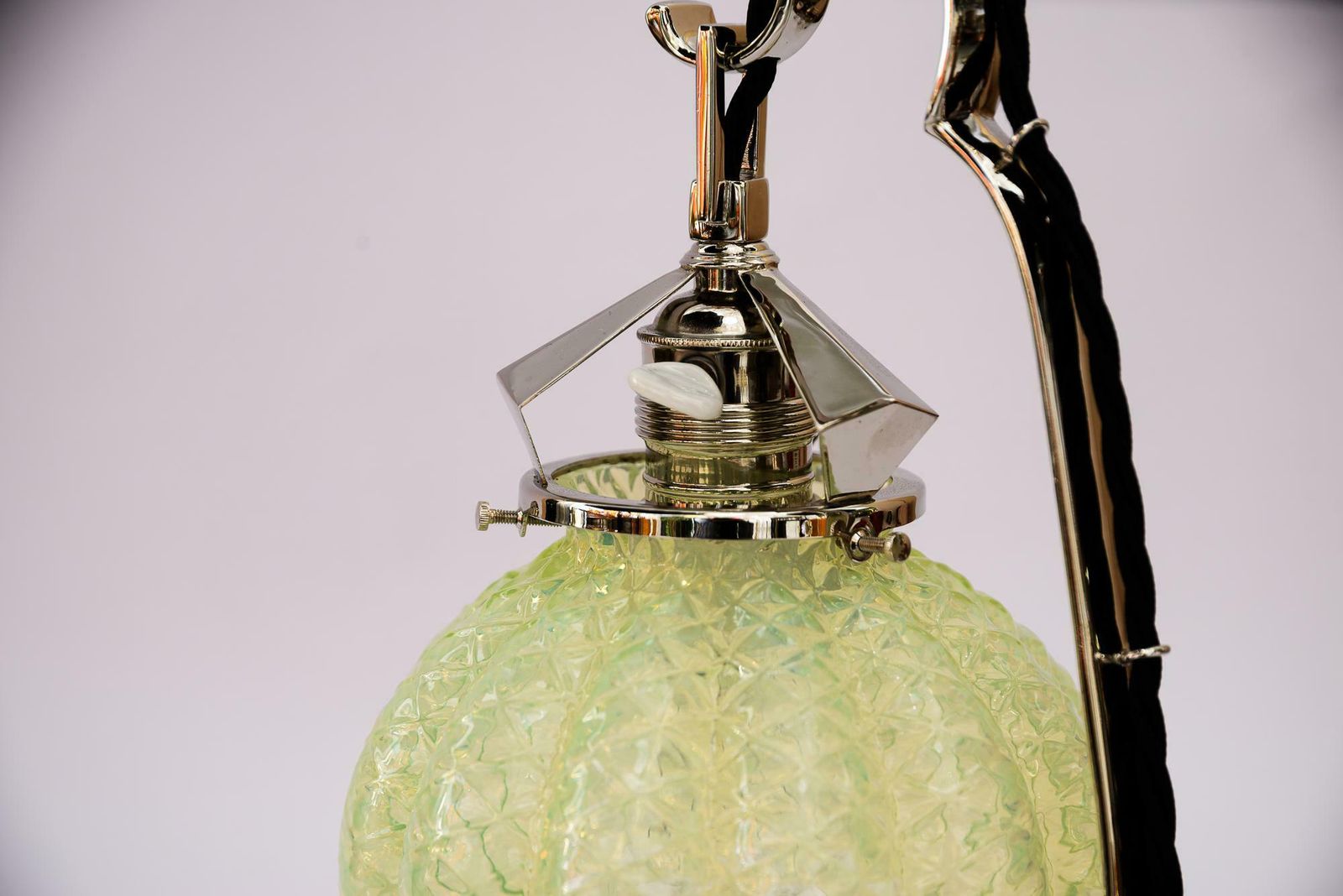 photo for sale Art Deco Nickel Table Lamp With Original Opaline Glass Shade Vienna Around 1920s