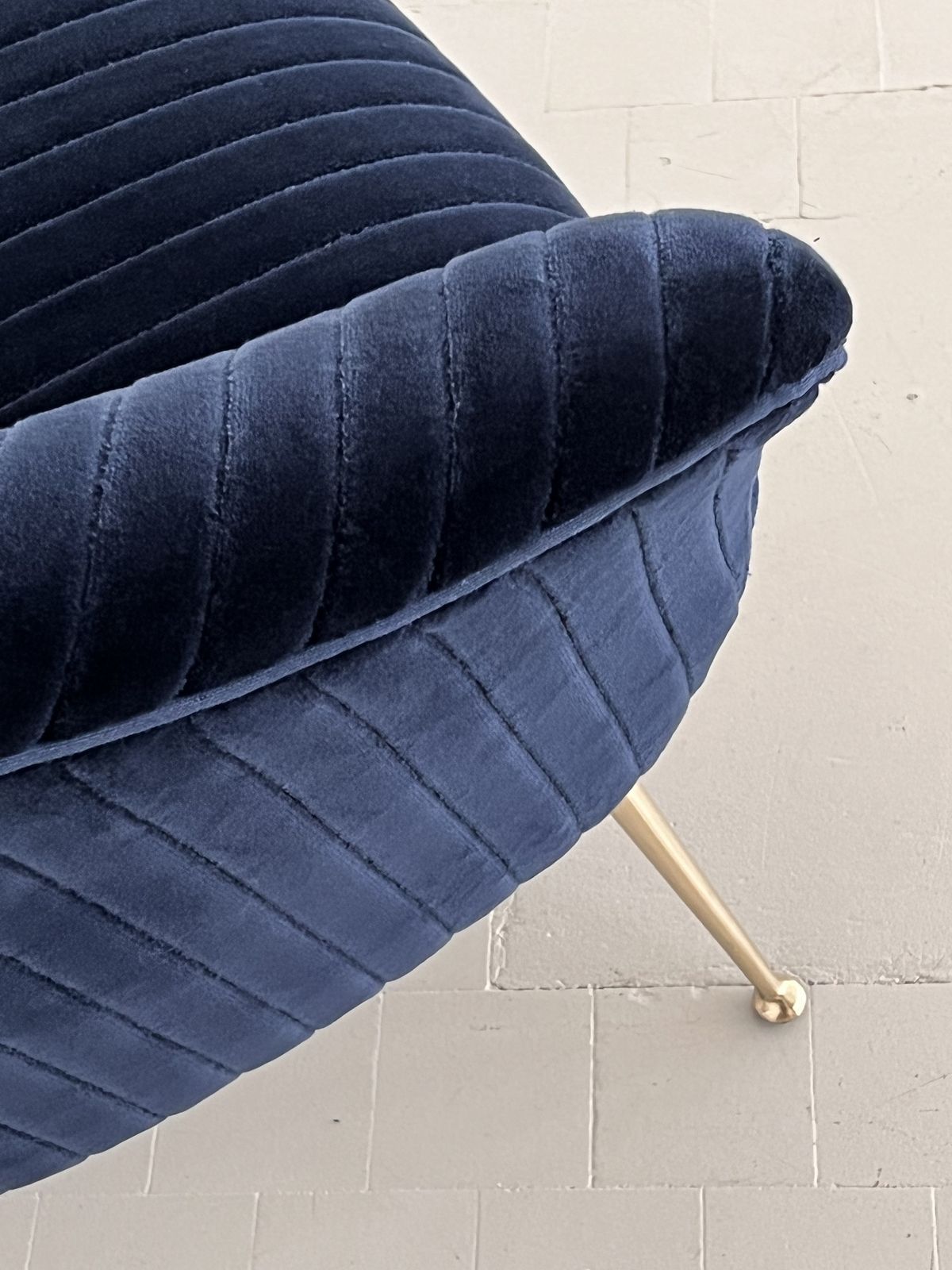 1400.0 Italian Mid Century Armchair With Brass Legs Reupholstered In Magnificent Blue Velvet photo
