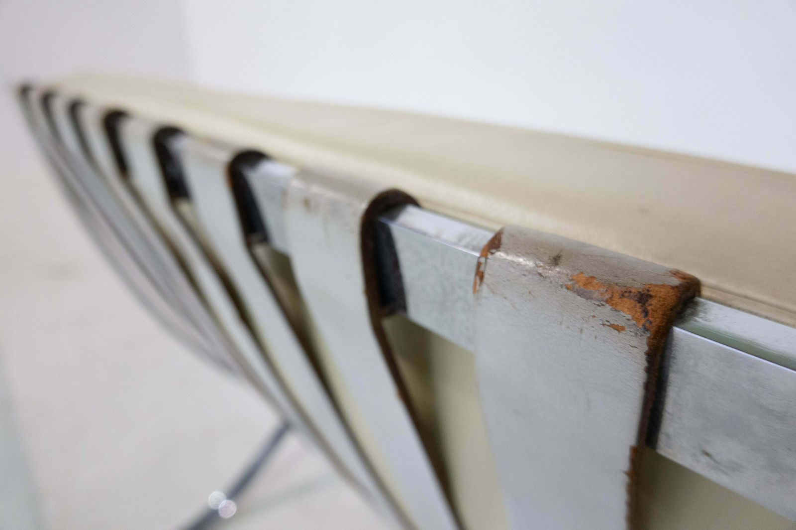 Pair Of Off White Leather Barcelona Chairs By Mies Van Der Rohe For Knoll photo for sale
