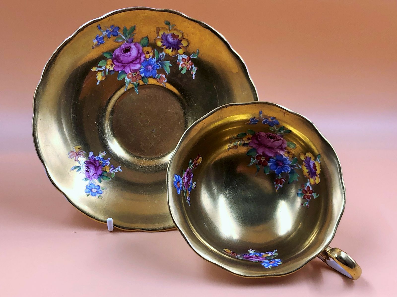 Antique Radfords Fenton China Gold / Gilded Floral Tea Cup And Saucer Duo. No. 8548. C1920.