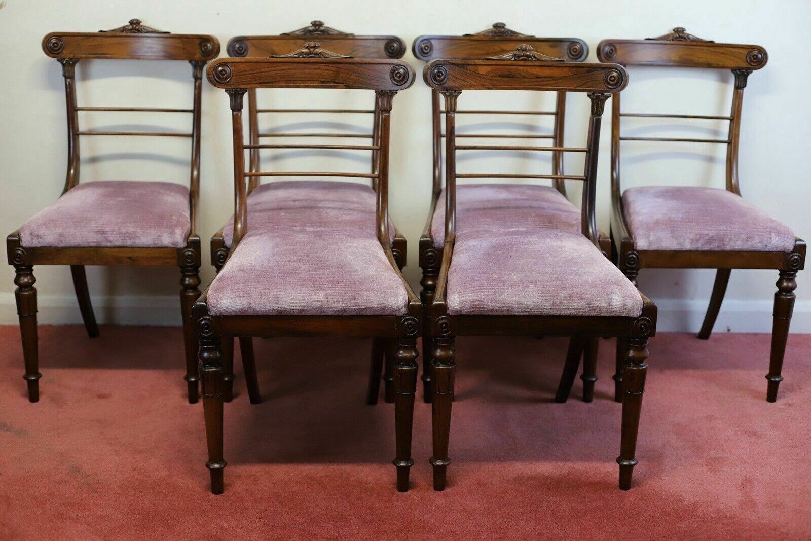 Beautiful Set Of Six Regency Rosewood Dining Chairs photo for sale