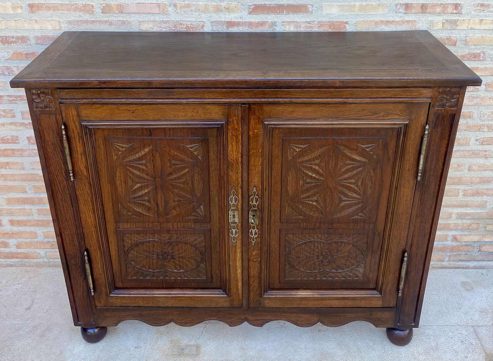 19th French Walnut Two Door Buffet Cabinet With Round Legs photo vintage