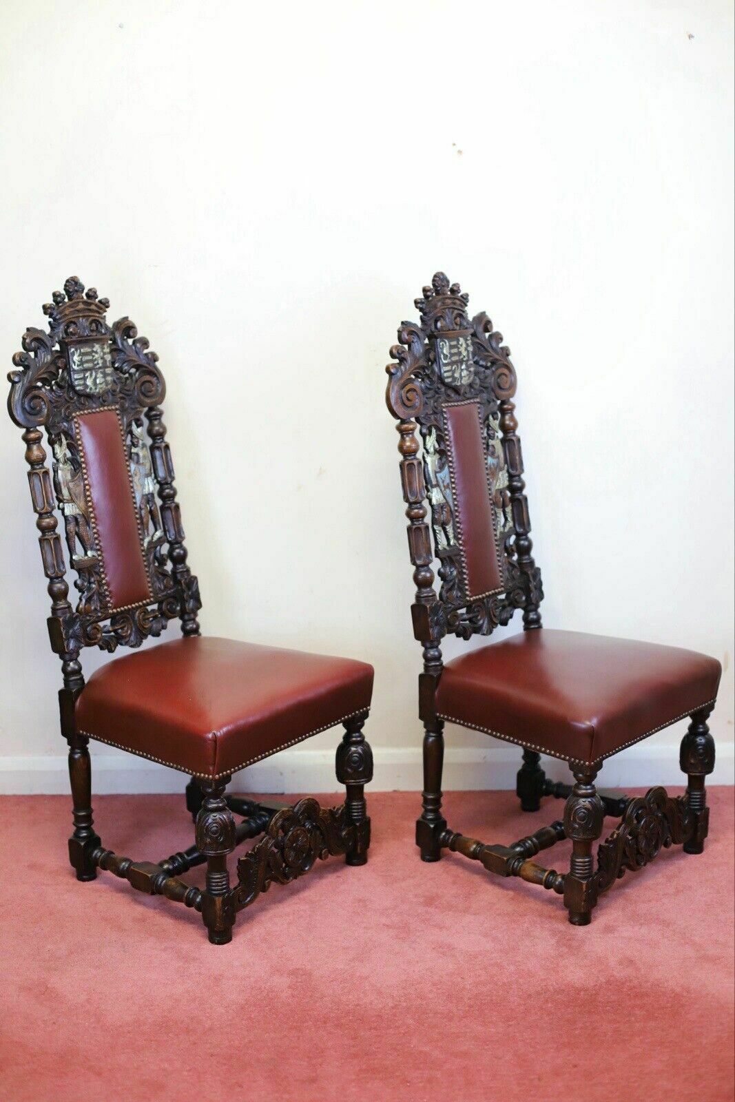 2495.0 Stunning Set Of Four Victorian Heavily Carved Oak Dining Chairs photo