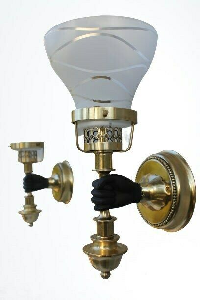 Maison Jansen Style Polished Brass Sconces, Rare Set Of Three Wall Lamps, Hollywood Regency Home Design photo furniture