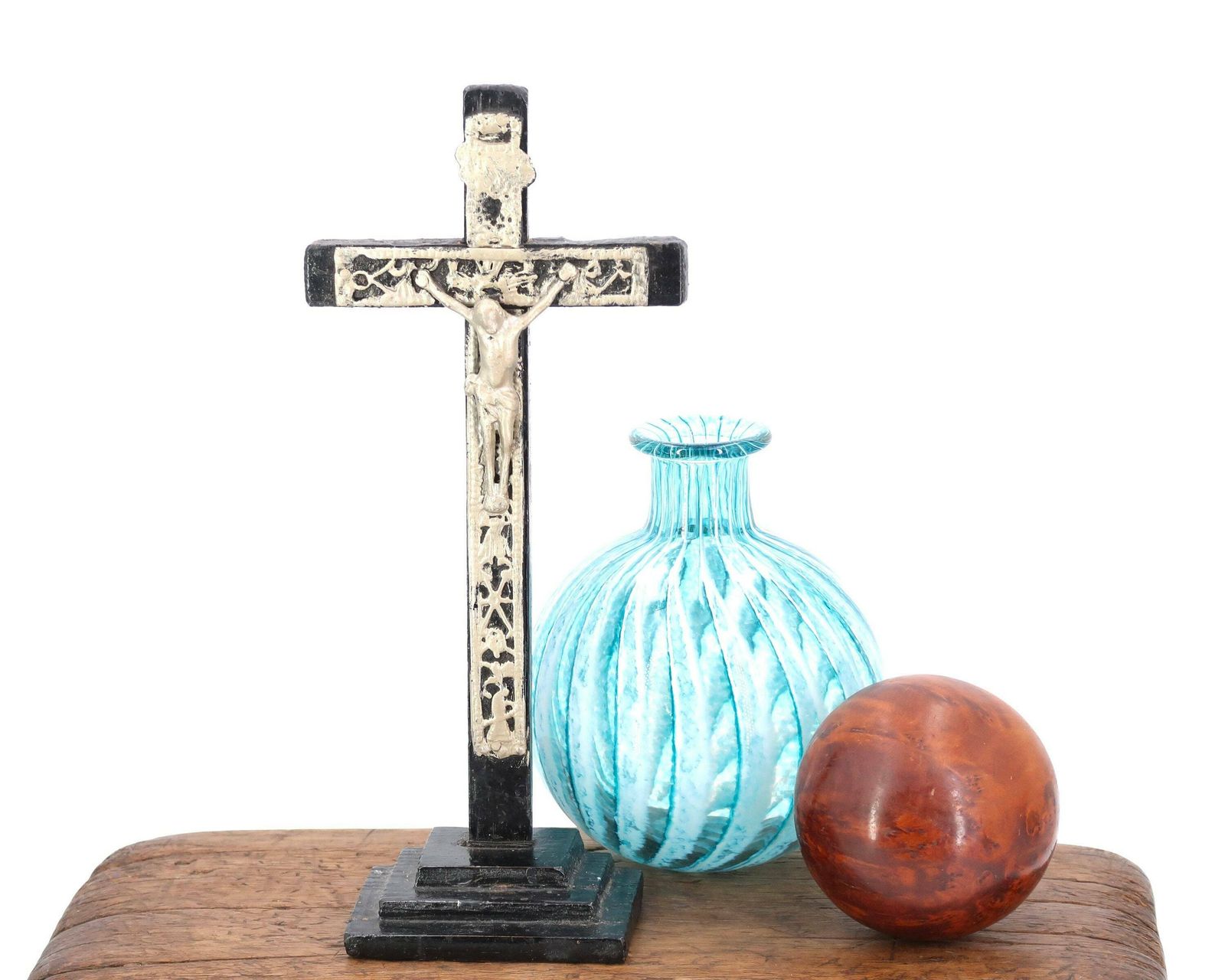 French Black And Grey Wooden Desk Crucifix, 1930s / Cross, Religion, Jesus