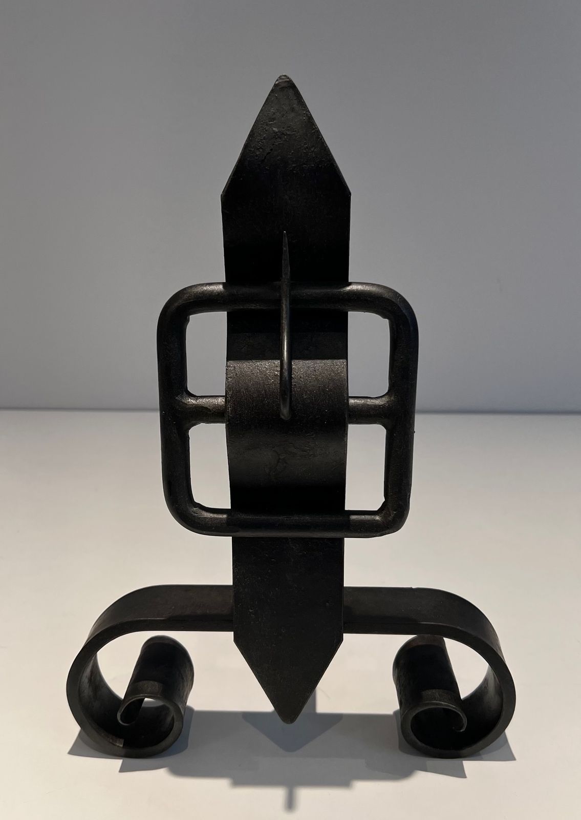 1250.0 Pair Of Modernist Andirons Representing A Belt photo