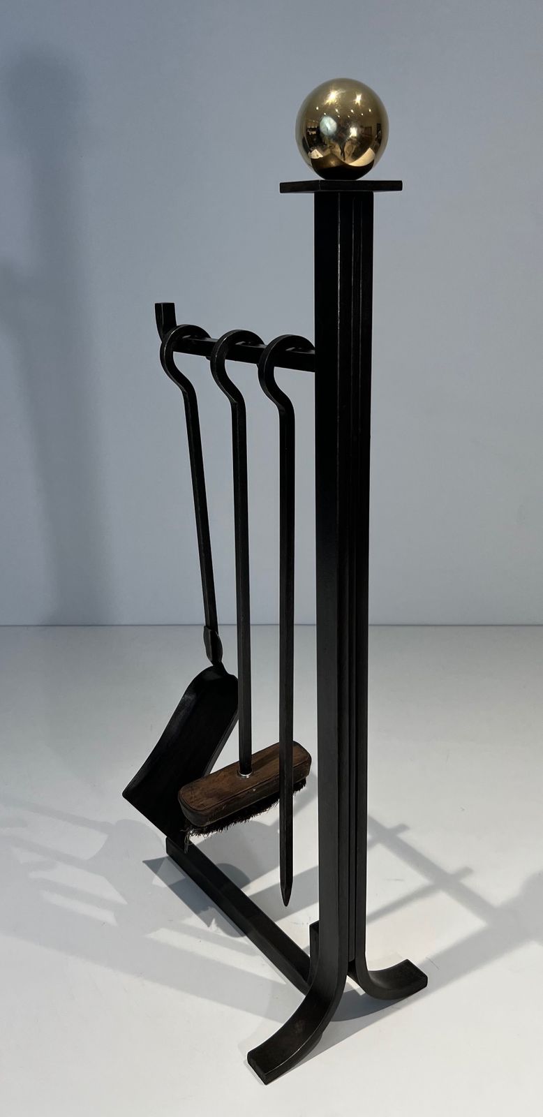 Modernist Fire Kit In Steel And Brass In The Taste Of Jacques Adnet photo furniture