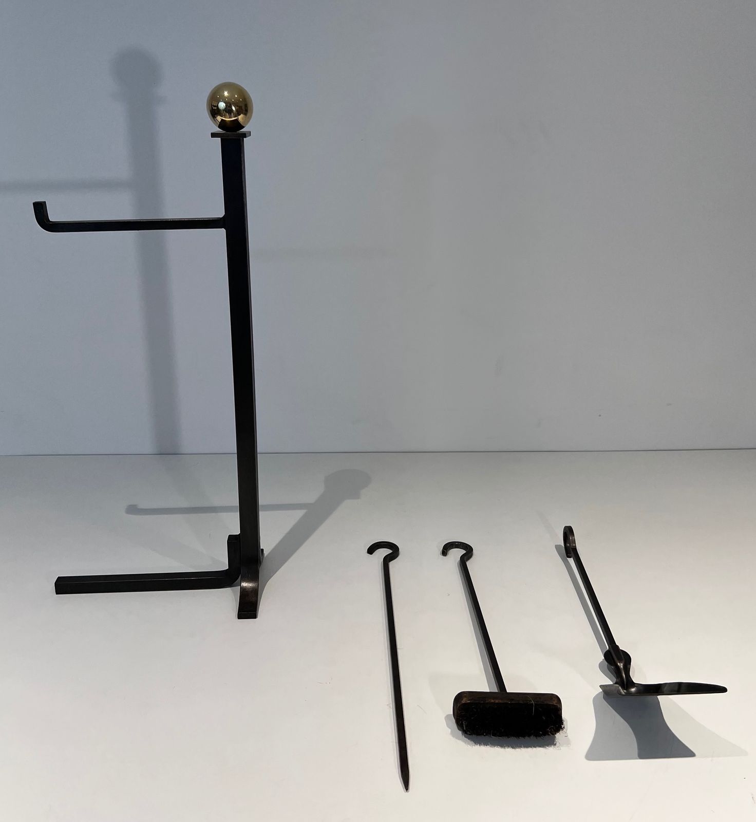 Modernist Fire Kit In Steel And Brass In The Taste Of Jacques Adnet photo vinterior