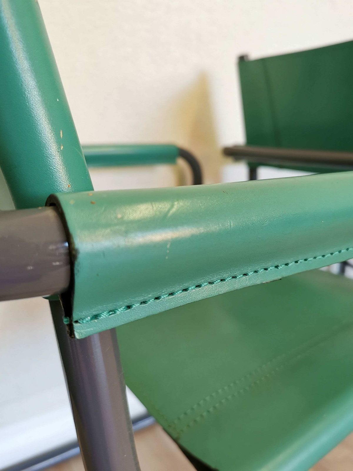 photo for sale 1 Of 4 Vintage Mart Stam Style S34 Armchairs With Turquoise Leather / Mid Century Cantilever Marcel Breuer Black Tubular Blue Dining Chair