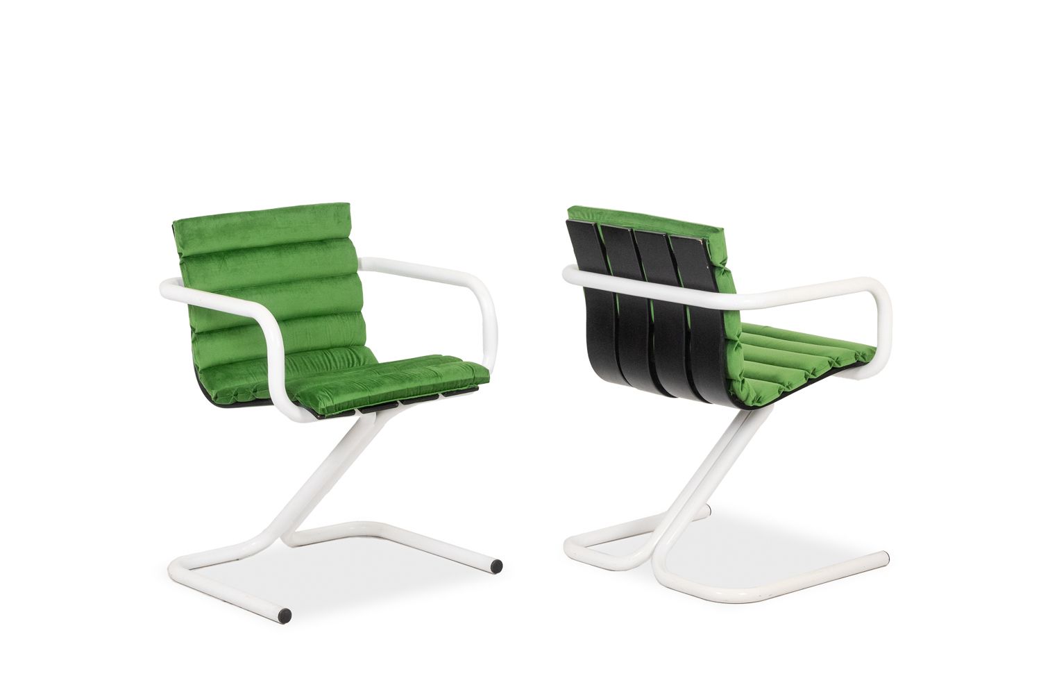 Series Of 6 Armchairs In White Lacquered Metal And Velvet. 1970s. photo vinterior