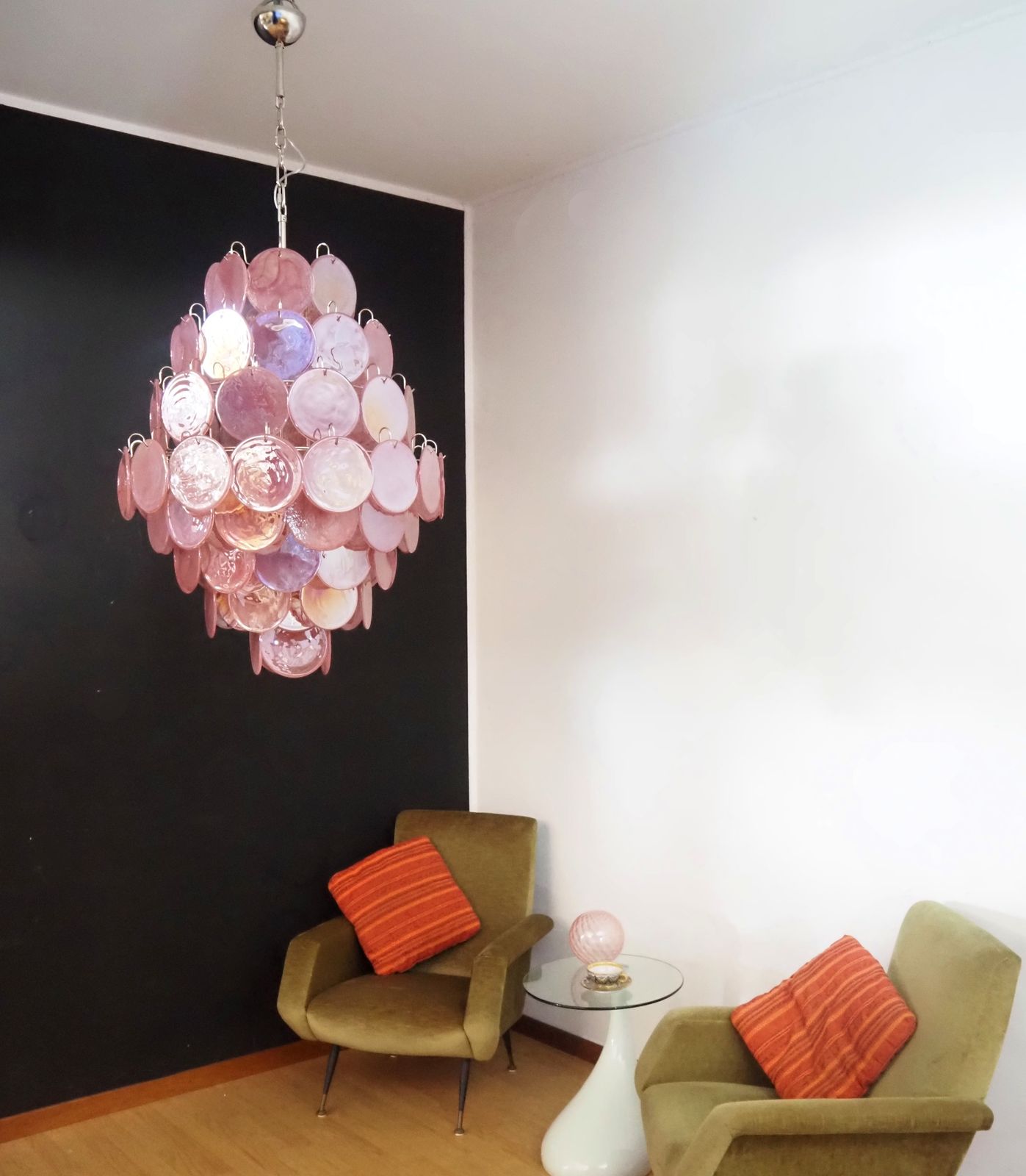 Huge Vintage Italian Murano Chandelier   87 Pink Alabaster Disks photo vintage