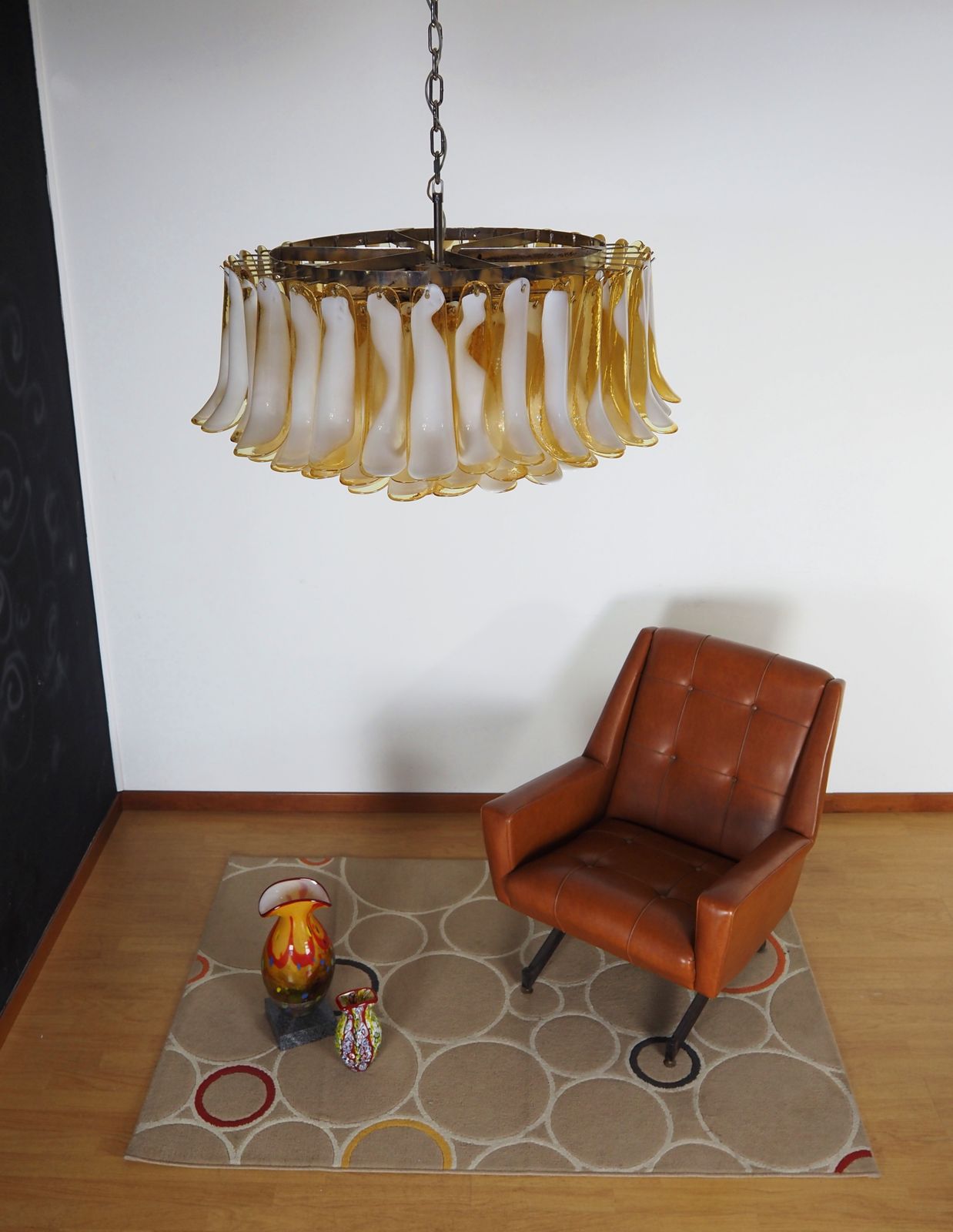 Large Murano Glass Chandelier  101 Caramel Lattimo Glass Petal photo for sale