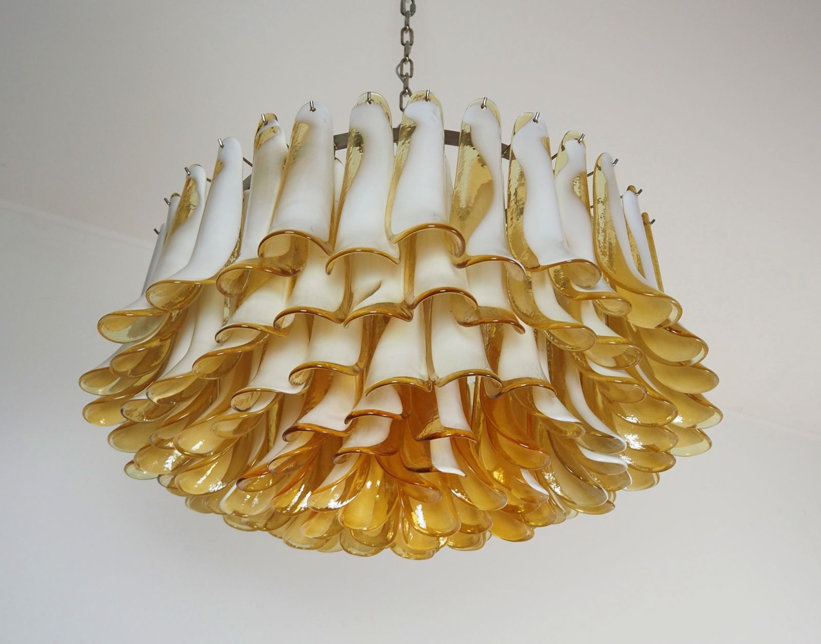 Large Murano Glass Chandelier  101 Caramel Lattimo Glass Petal photo Lighting