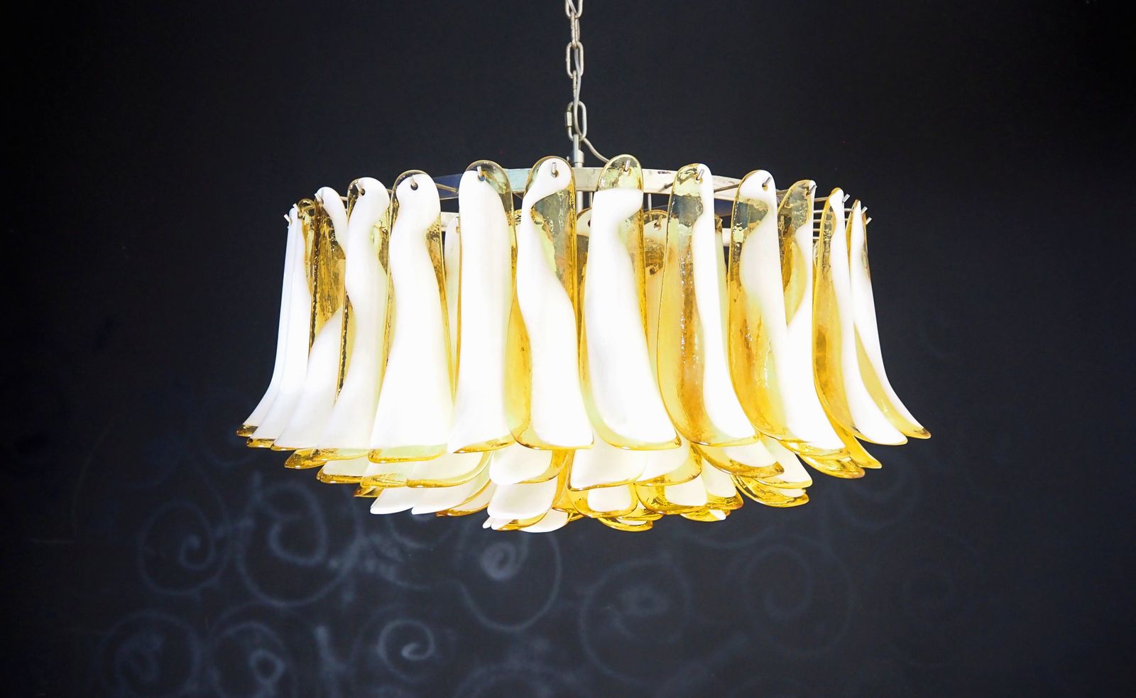 Large Murano Glass Chandelier  101 Caramel Lattimo Glass Petal photo vintage