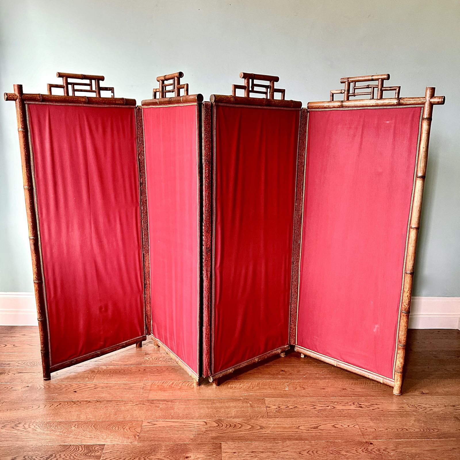 Large C19th Japanese Silk & Bamboo Screen Or Room Divider photo for sale