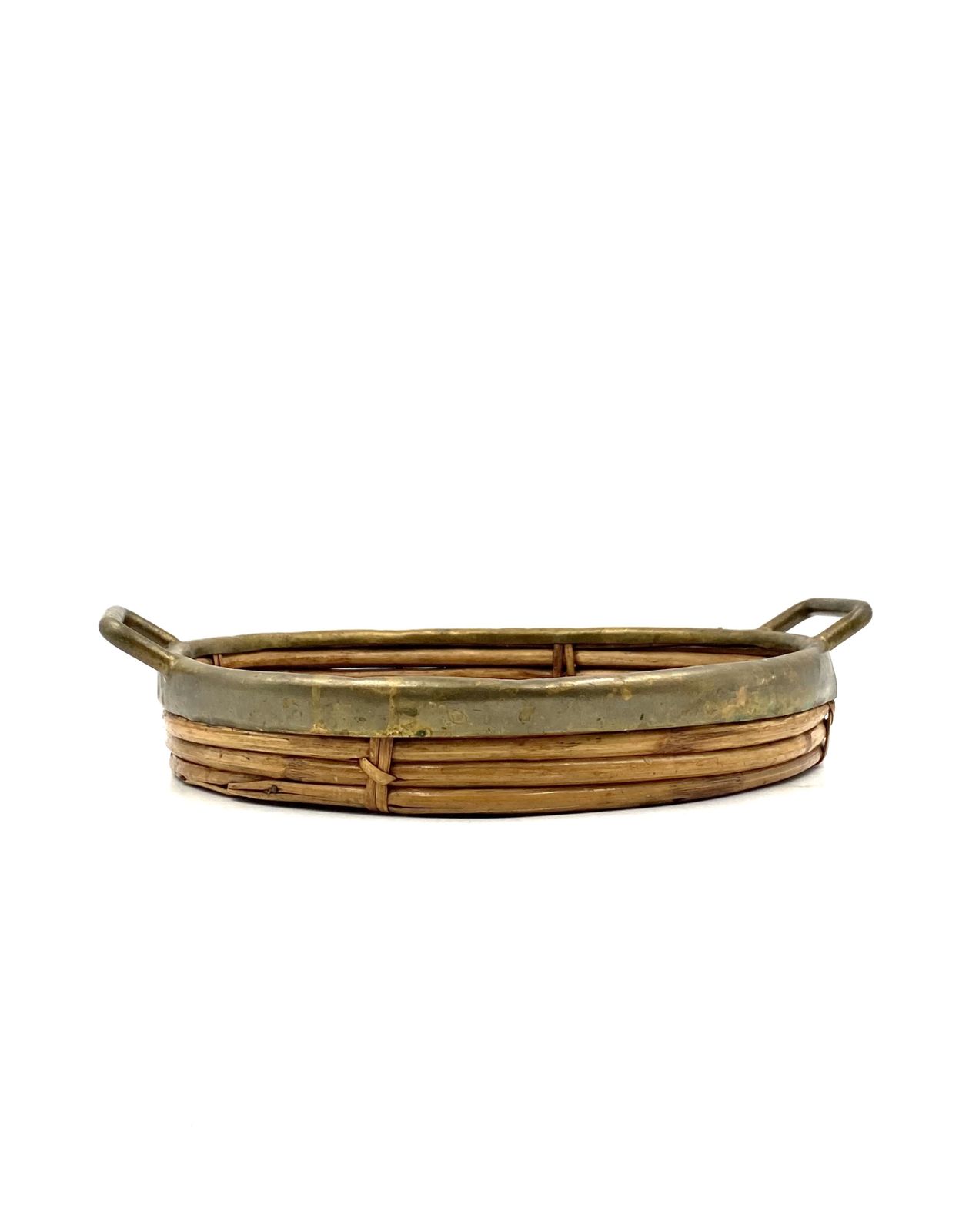 Hollywood Regency Brass And Wicker Vide Poche, Italy Ca. 1970 photo Home Decor