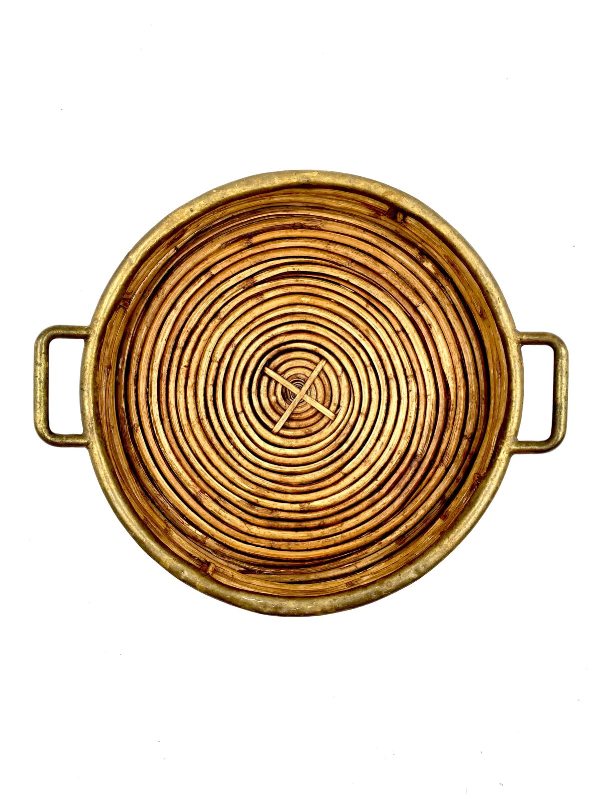 photo for sale Hollywood Regency Brass And Wicker Vide Poche, Italy Ca. 1970