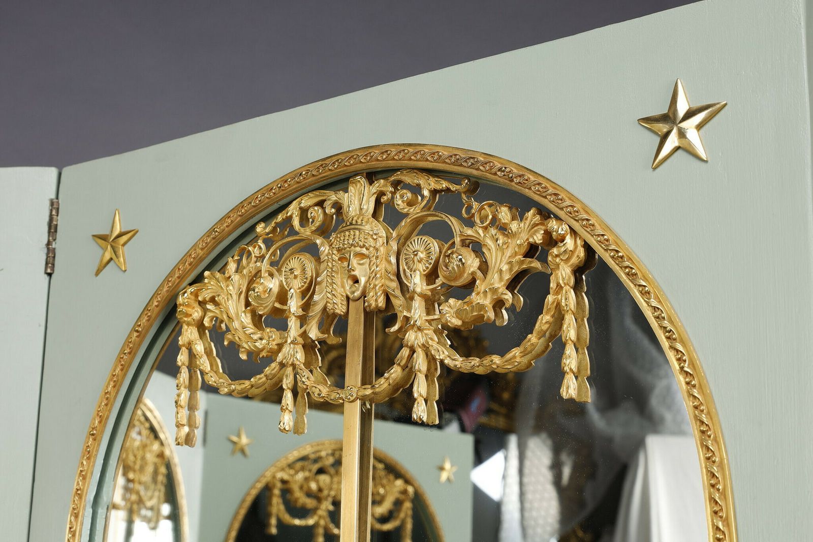 photo for sale Mirror Screen In Lacquered Wood With Gilt Bronze Frame