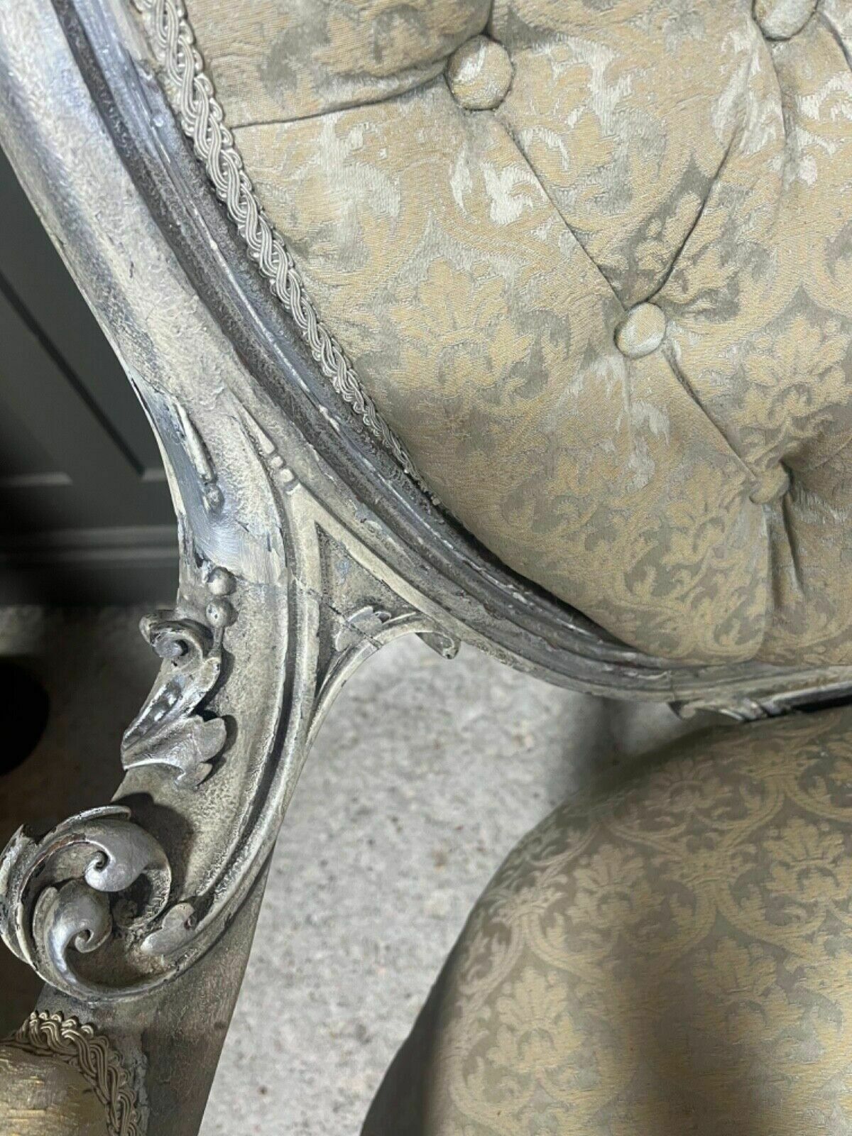 photo furniture Antique Armchair French Carved Wood With Silver Frame