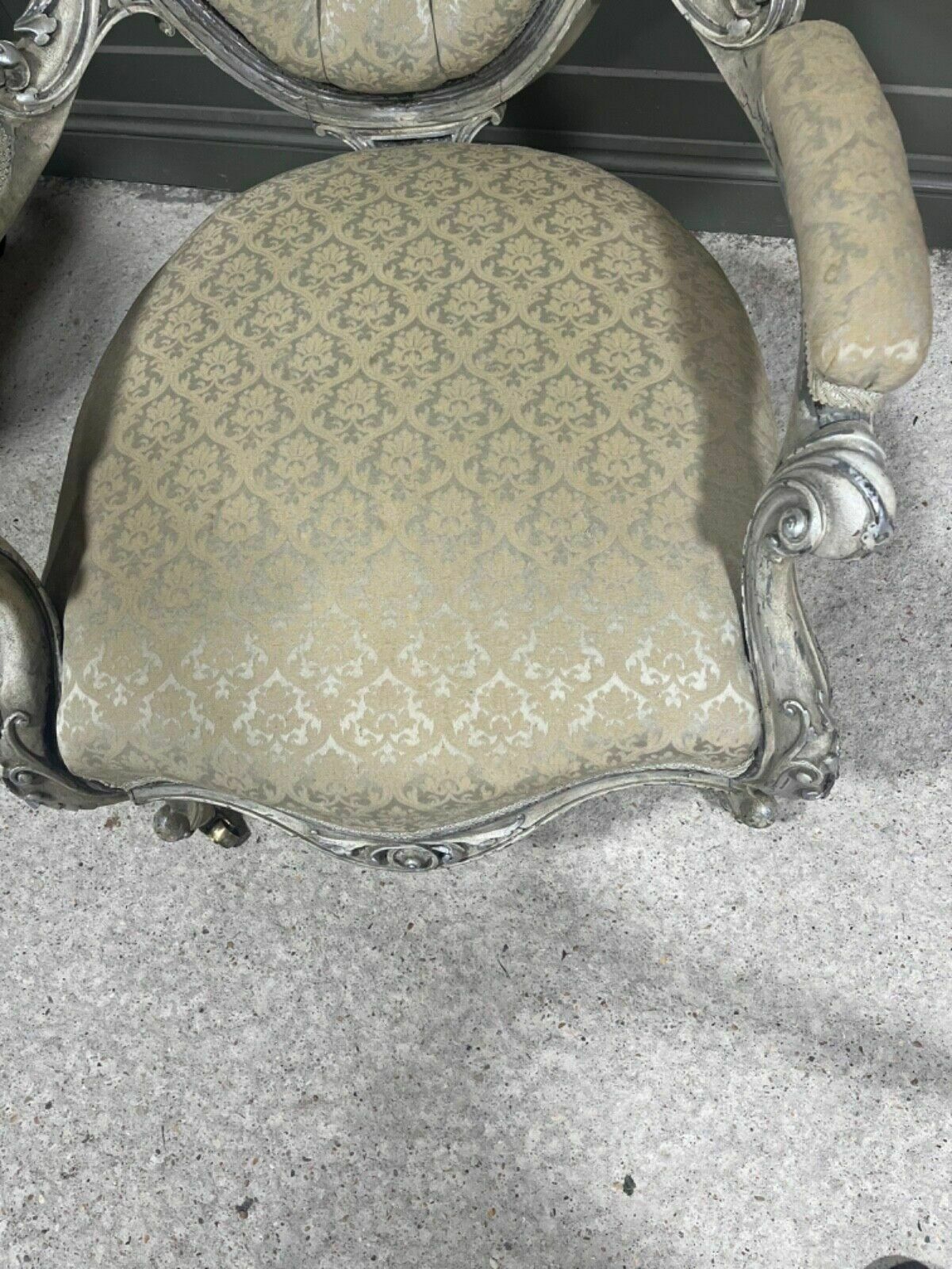 Furniture Antique Armchair French Carved Wood With Silver Frame photo