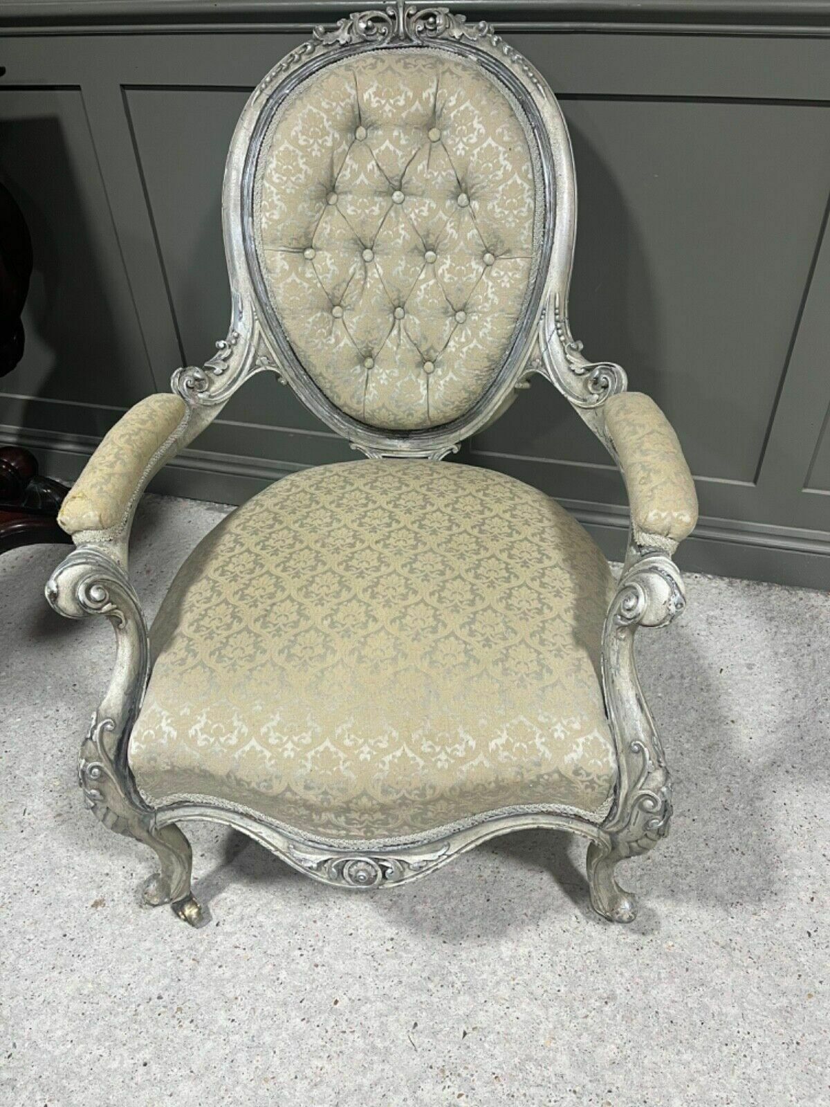 photo buy Antique Armchair French Carved Wood With Silver Frame